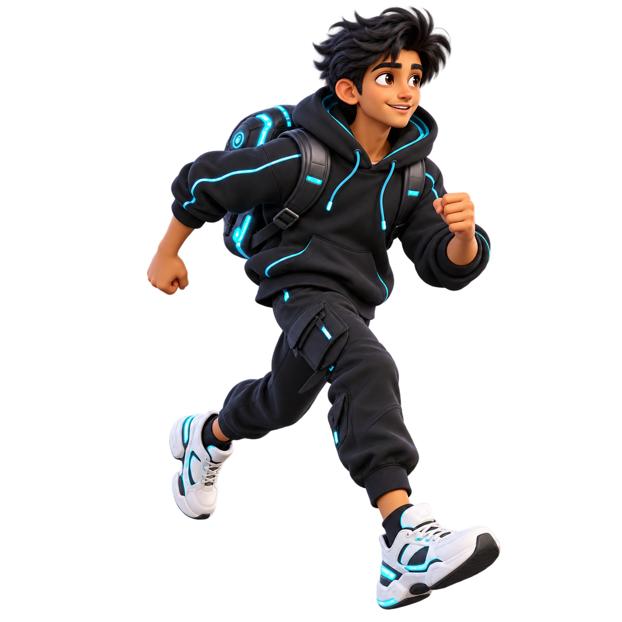 Dil's 3D developer explorer character in a running pose